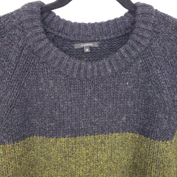 Jo Gordon Oversized Striped Chunky Knit Lambswool Jumper Sweater M  Green Gray - Picture 8 of 11